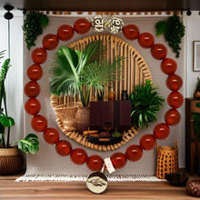 Load image into Gallery viewer, MysticFlavia deep red Carnelian gemstone bracelet with silver beads, displayed over bohemian room mirror lifestyle shot
