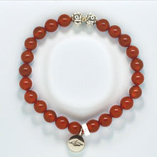 Load image into Gallery viewer, Natural Carnelian Stone Silver Beads Bracelet 8MM with decorative silver clasp and logo pendant, white background
