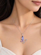 Load image into Gallery viewer, Colorful Butterfly Crystal Silver Necklace worn on a woman MysticFlavia
