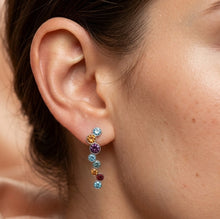 Load image into Gallery viewer, Colorful Crystal Dangling Silver Earrings worn on a woman’s ear
