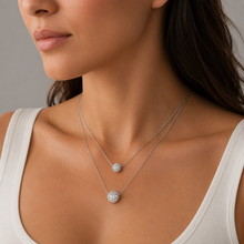 Load image into Gallery viewer, White  Zircon Crystal Ball Duo Silver Necklace
