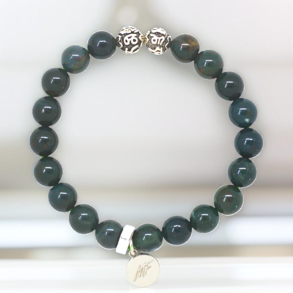 Natural Bloodstone Silver Bead Bracelet (8 MM)