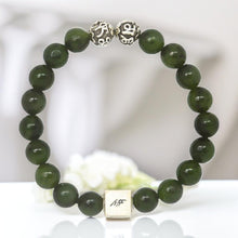 Load image into Gallery viewer, Jade Super  Infinity Round Silver Bead Bracelet (8 MM)
