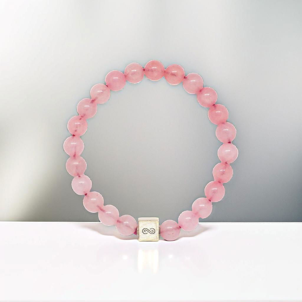 Rose Quartz Super Infinity Silver Bead Bracelet (8 MM)