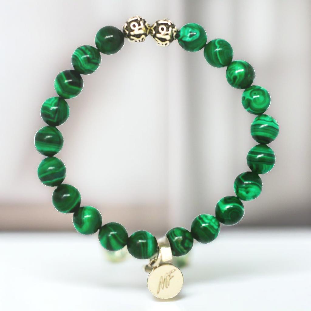 Malachite Stone Silver Bead Bracelet (8 MM)
