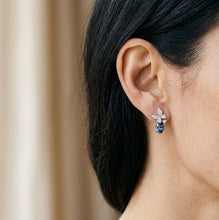 Load image into Gallery viewer, Blue Butterfly Swarovski Silver Earrings worn on a woman's ear
