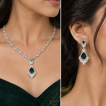 Load image into Gallery viewer, Emerald Gemstone Necklace and Earrings on Model 925 Sterling Silver MysticFlavia
