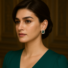 Load image into Gallery viewer, Emerald Gemstone Princess Cut Stud Silver Earrings
