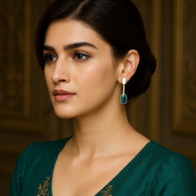 Load image into Gallery viewer, Emerald Gemstone Long Stud Silver Earrings

