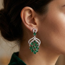 Load image into Gallery viewer, Emerald Green Gemstone Silver Earrings Worn on Model Ear
