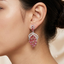 Load image into Gallery viewer, Pink Gemstone Silver Earrings Worn on Model Ear
