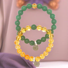 Load image into Gallery viewer, Green Aventurine and Citrine couple bracelets close-up on soft fabric background
