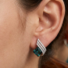Load image into Gallery viewer, Green Roman Crystal Swarovski crystal earring worn on a woman's ear
