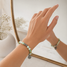 Load image into Gallery viewer, Green Turquoise Stone Silver Bead Bracelet (8 MM)
