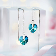 Load image into Gallery viewer, Blue Heart Swarovski Crystal Thread Silver Earrings
