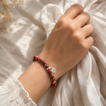 Load image into Gallery viewer, Hued Red Jasper Flat Silver Bead Bracelet (8 MM)
