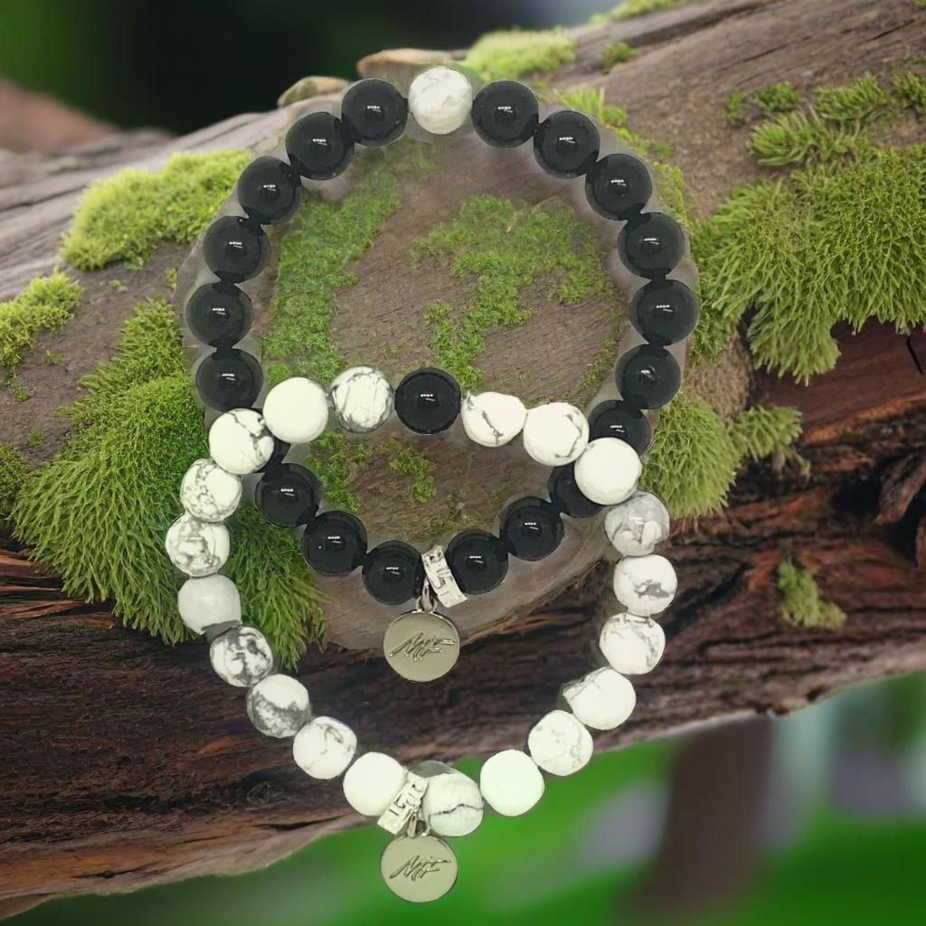 Black Obsidian & White Howlite Couple Bracelet
