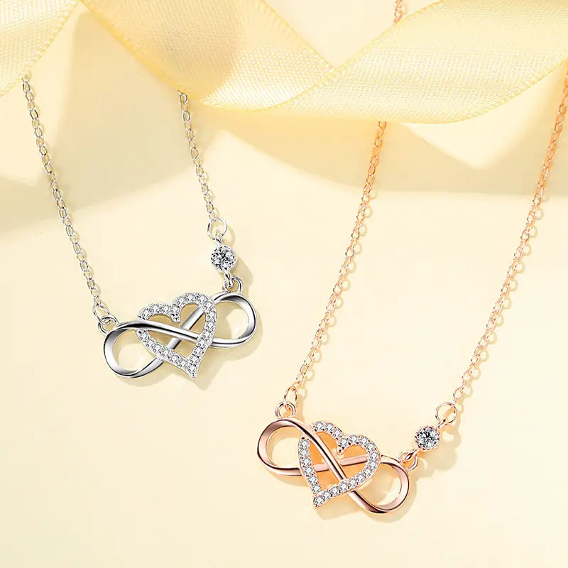 Elegant Infinity Heart Zircon Silver Necklace