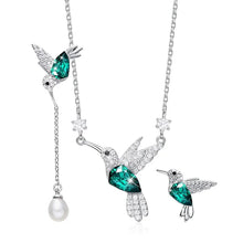 Load image into Gallery viewer, Green Bird Swarovski Crystal Silver Necklace Set
