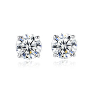 Round 2CT Moissanite stud earrings with four-prong setting on white background | MysticFlavia