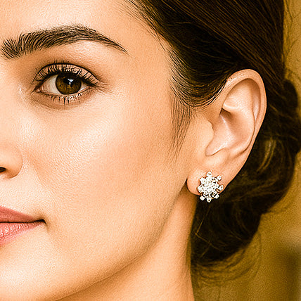 Minsk Flowery Zircon Studded Silver Earrings