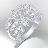 Moissanite ring close-up featuring a floral design with sparkling stones, MysticFlavia
