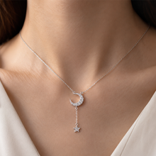 Load image into Gallery viewer, Moon &amp; Star White Zircon Studded Silver Necklace
