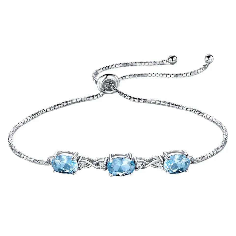 Natural Blue Topaz White Zircon Silver Bracelet