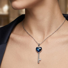 Load image into Gallery viewer, cean_Blue_Crystal_Key_Pendant_Silver_Necklace
