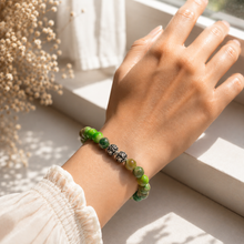 Load image into Gallery viewer, Olive Green Jasper Stone Silver Bead Bracelet (8 MM)
