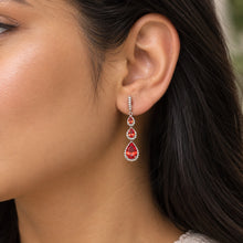 Load image into Gallery viewer, Red Gemstone Teardrop Silver Earrings on Model Ear
