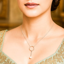 Load image into Gallery viewer, Circle au Pearl Pendant Lariat Silver Necklace
