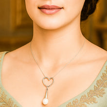 Load image into Gallery viewer, Heart au Pearl Pendant Lariat Silver Necklace
