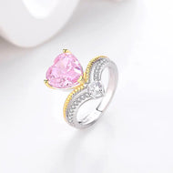 Pink heart gemstone silver ring with two-tone gold and silver band, MysticFlavia