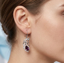 Load image into Gallery viewer, Pink Teardrop Swarovski Crystal Silver Earrings worn on ear
