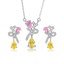 Load image into Gallery viewer, Pink Ruby Flowery Iced Silver Necklace Set
