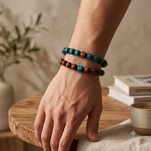 Load image into Gallery viewer, Red &amp; Blue Tiger Eye Couple Bracelet 8MM worn on wrist with natural gemstone beads for everyday style
