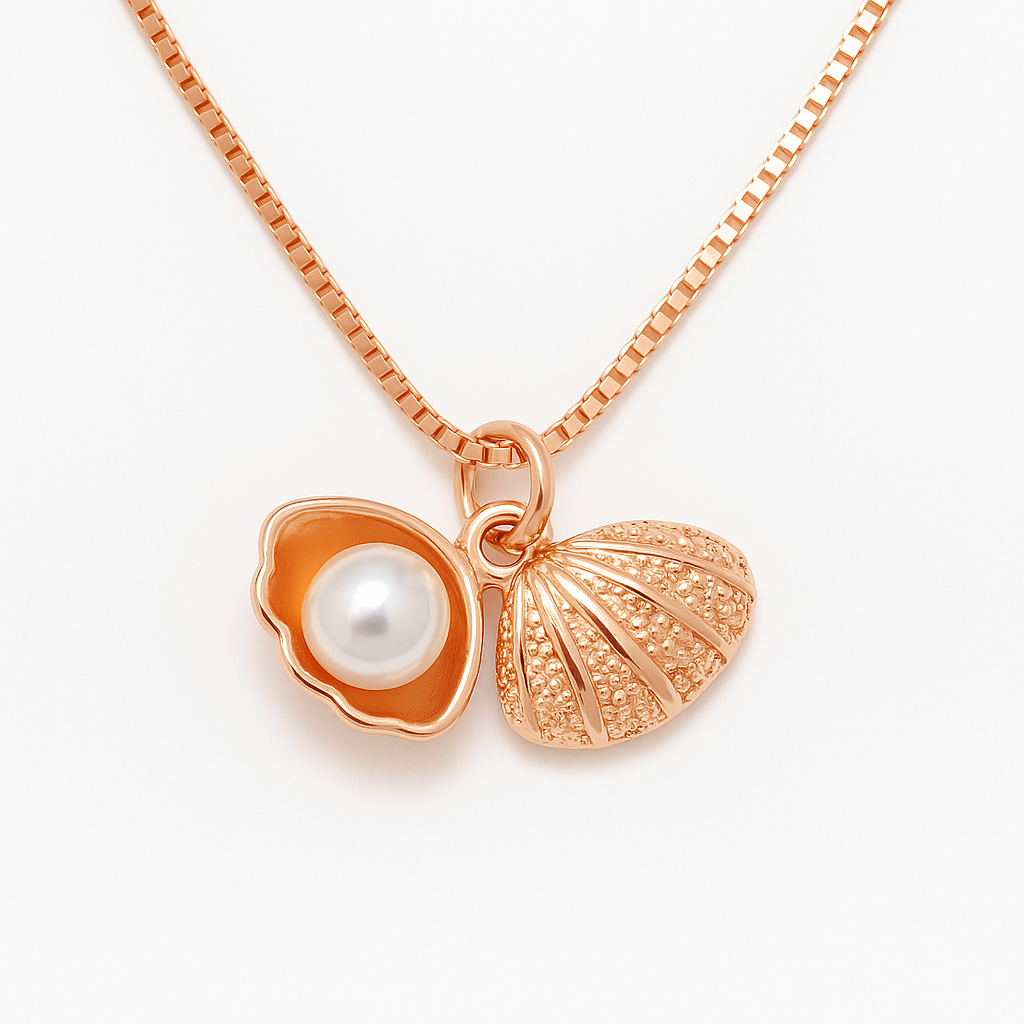 Rose Gold Oyster Pearl Pendant Silver Necklace