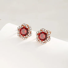 Load image into Gallery viewer, Crimson Blossom Stud Swarovski Crystal Silver Earrings
