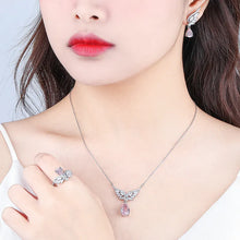 Load image into Gallery viewer, Pink Ruby Angel Wings Iced Silver Necklace

