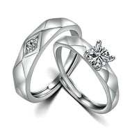 Nick Scarlet Zircon Adjustable Couple Silver Ring