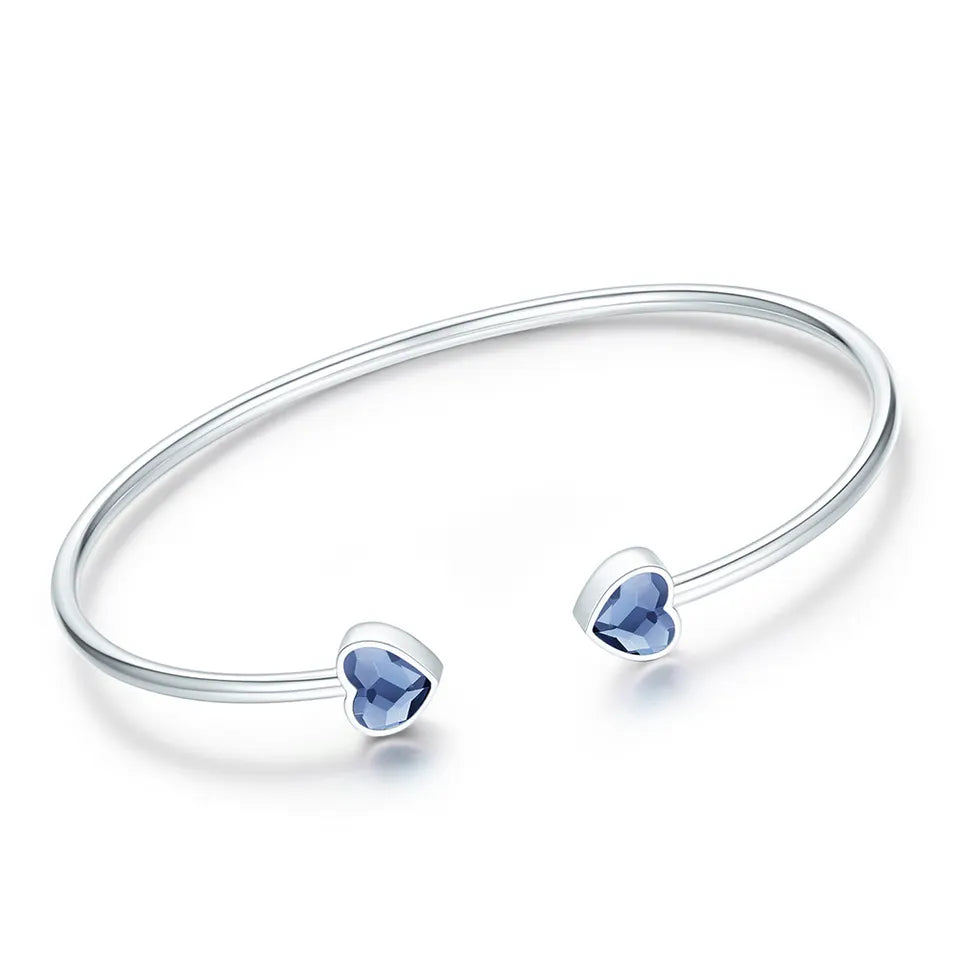 Blue Heart Swarovski Crystal Open Silver Bracelet – Mystic Flavia