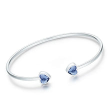 Load image into Gallery viewer, Blue Heart Swarovski Crystal Open Silver Bracelet
