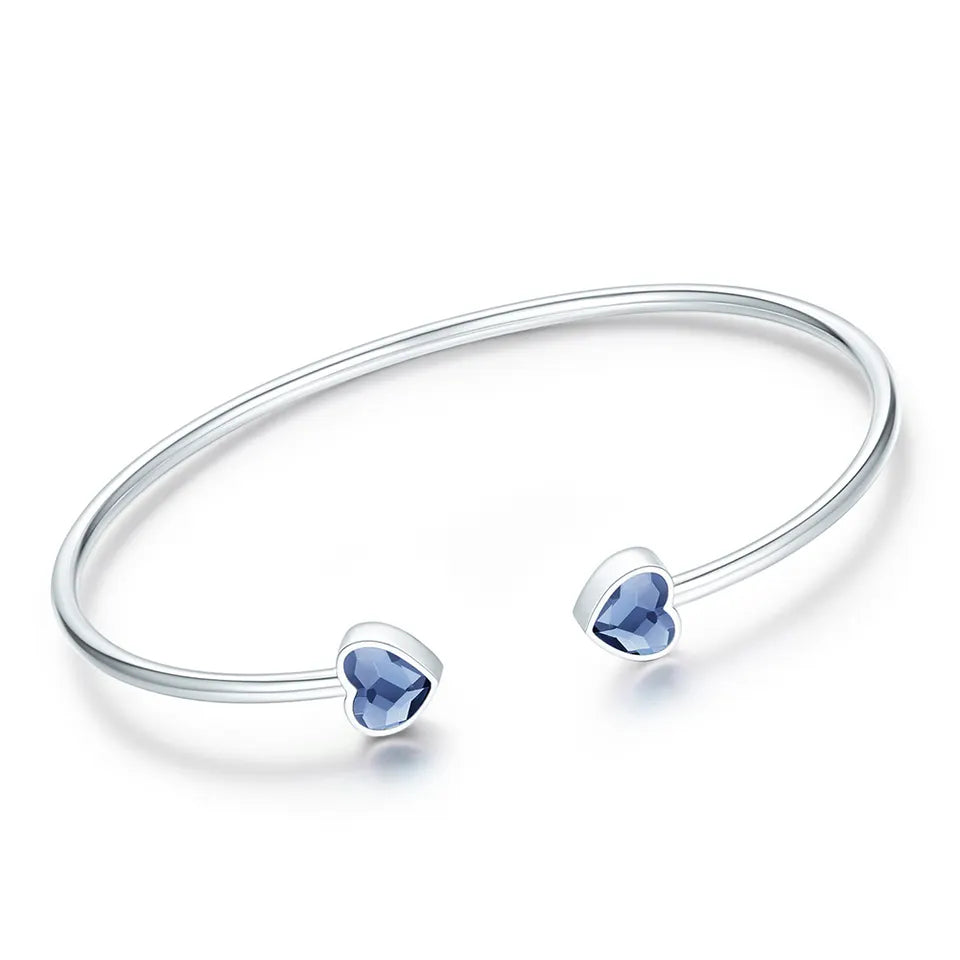 Blue Heart Swarovski Crystal Open Silver Bracelet