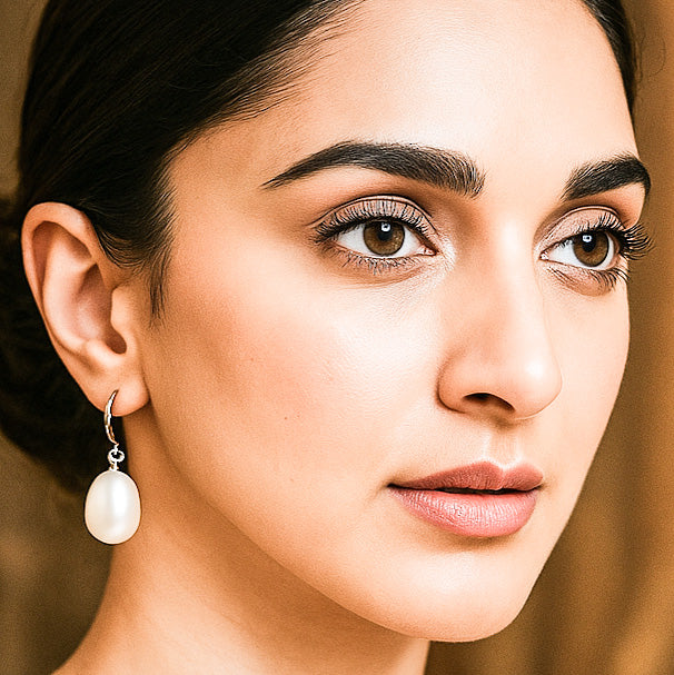 Tear Drop Natural Pearl Clip on Silver Earrings
