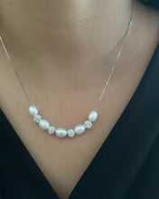 Load and play video in Gallery viewer, Elegant 5 Natural Pearl au Zircon Silver Necklace

