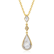18K Gold Drop Crystal Silver Necklace