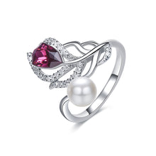 Load image into Gallery viewer, Rose Swarovski Crystal Pearl Adjustable Silver Ring
