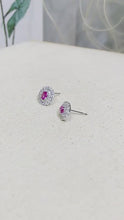 Load and play video in Gallery viewer, Pink Gemstone Zircon Oval Stud Silver Earrings
