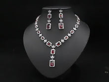 Load and play video in Gallery viewer, Royal Ruby Princess Cut Zircon Silver Necklace Set
